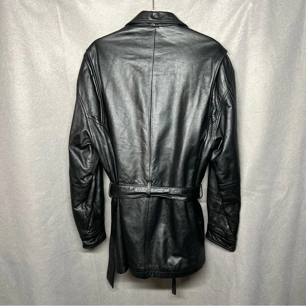 Vintage! Wilson's Black Belted Leather Jacket Size Large - Picture 2 of 12
